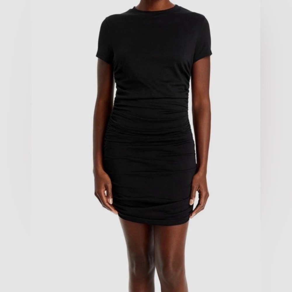 Theory Women's Black Ruched Short Sleeve T-Shirt Dress
